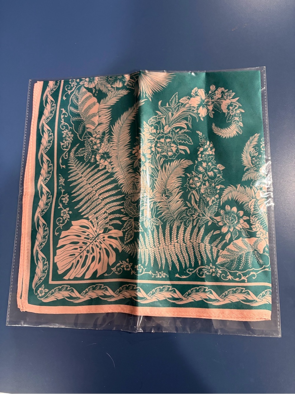 Teal and pink silk scarf - Picture 2 of 2